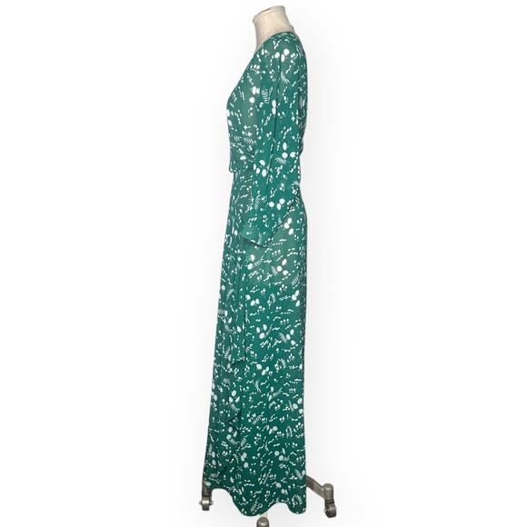 MAJE Green Floral Midi Dress Surplice Neck Wedding Cocktail Party Romantic Boho - Picture 6 of 12